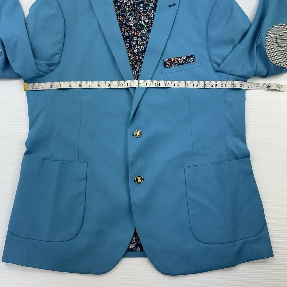 Paisley & Gray 48R Blue Sport Coat Blazer Floral Lining Elbow Patch Slim Fit